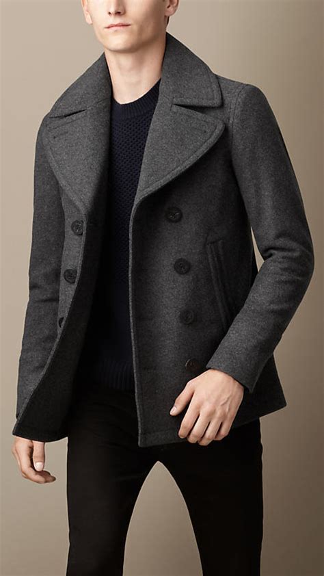 burberry mens kirkham wool cashmere peacoat|Wool Blend Pea Coat in Dark charcoal .